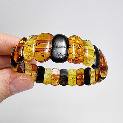 Multi-Color Amber Oval Beads Stretch Bracelet