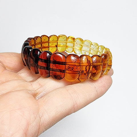 Multi-Color Amber Oval Beads Stretch Bracelet