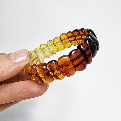 Multi-Color Amber Oval Beads Stretch Bracelet