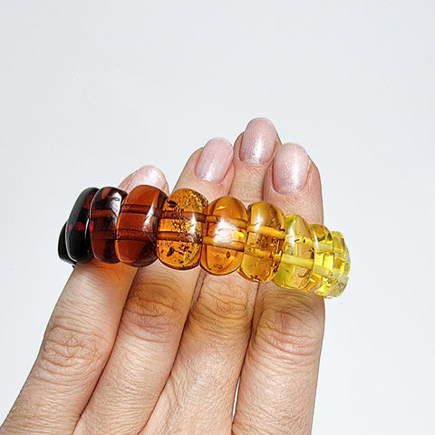 Multi-Color Amber Oval Beads Stretch Bracelet