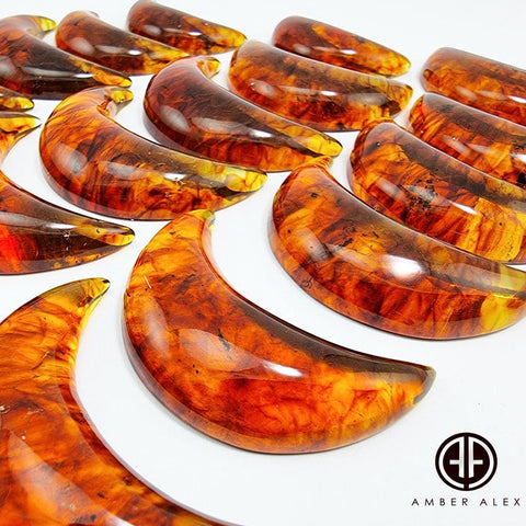 Cognac Amber Moon Shape Cabochons