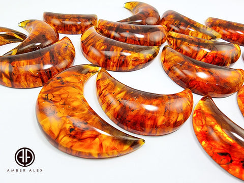 Cognac Amber Moon Shape Cabochons