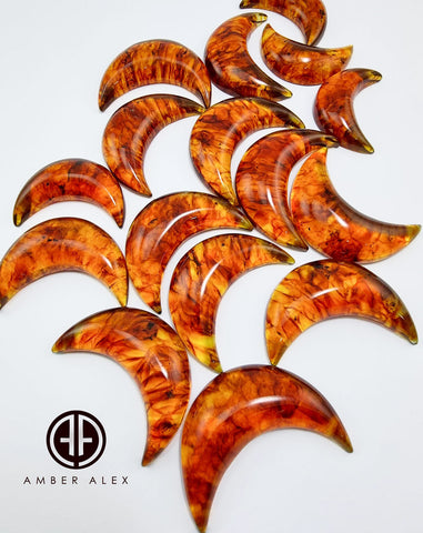 Cognac Amber Moon Shape Cabochons