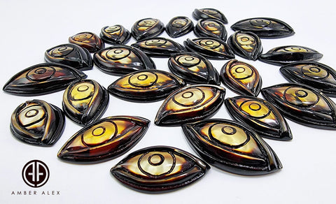 Gradient Amber Carved Eyes Cabochons