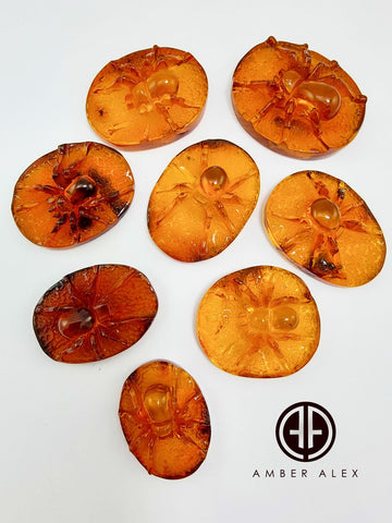 Cognac Amber Carved Spider Cabochons