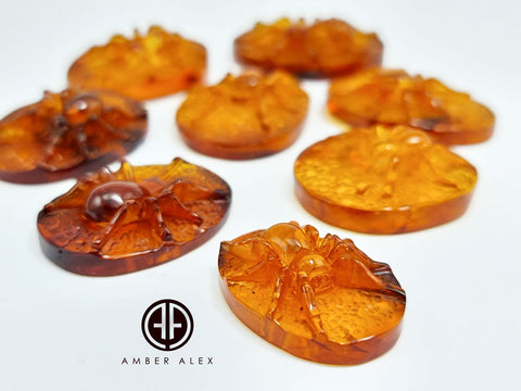 Cognac Amber Carved Spider Cabochons