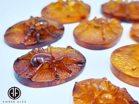 Cognac Amber Carved Spider Cabochons