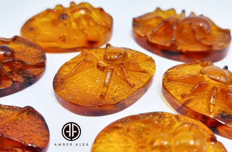 Cognac Amber Carved Spider Cabochons