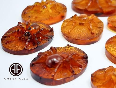 Cognac Amber Carved Spider Cabochons