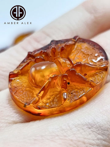 Cognac Amber Carved Spider Cabochons