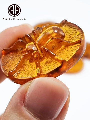 Cognac Amber Carved Spider Cabochons