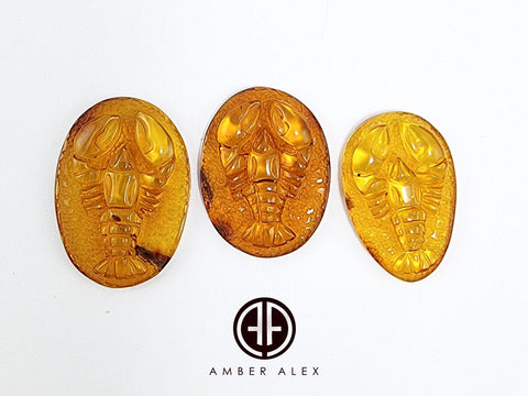 Cognac Amber Carved Lobster/Cancer Cabochons