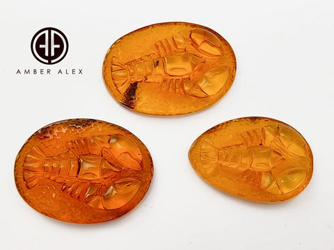 Cognac Amber Carved Lobster/Cancer Cabochons