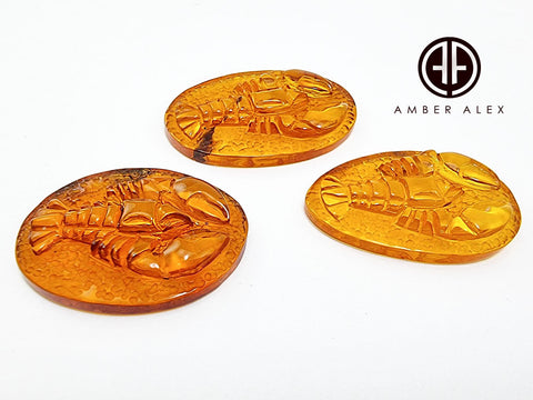 Cognac Amber Carved Lobster/Cancer Cabochons