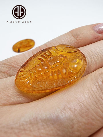 Cognac Amber Carved Lobster/Cancer Cabochons