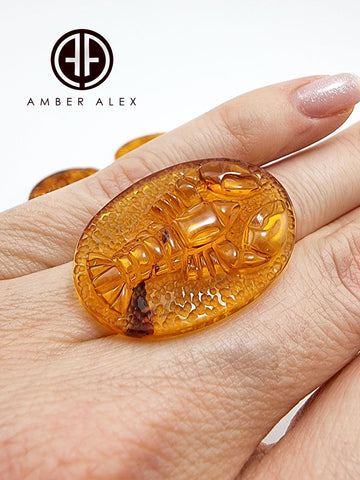 Cognac Amber Carved Lobster/Cancer Cabochons