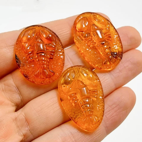 Cognac Amber Carved Lobster/Cancer Cabochons