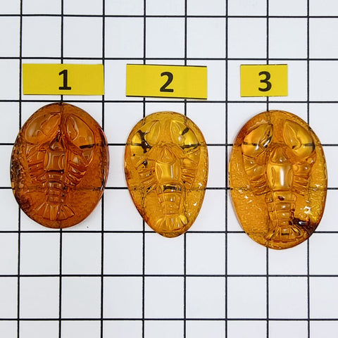 Cognac Amber Carved Lobster/Cancer Cabochons