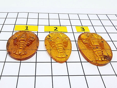 Cognac Amber Carved Lobster/Cancer Cabochons