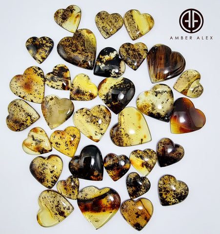 Fossil Amber Heart Shape Cabochons