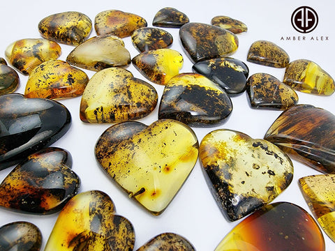 Fossil Amber Heart Shape Cabochons