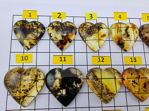 Fossil Amber Heart Shape Cabochons