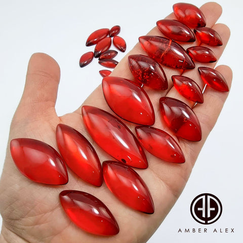 Red Amber Marquise Shape Cabochons