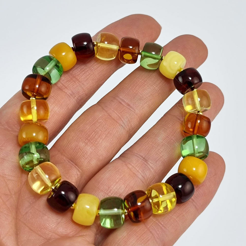 Multi-Color Amber Tablets Stretch Bracelet