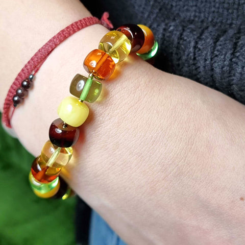 Multi-Color Amber Tablets Stretch Bracelet