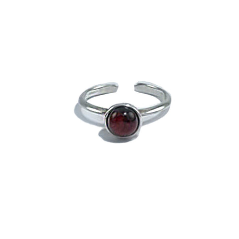 Cherry Amber Round Adjustable Ring Sterling Silver