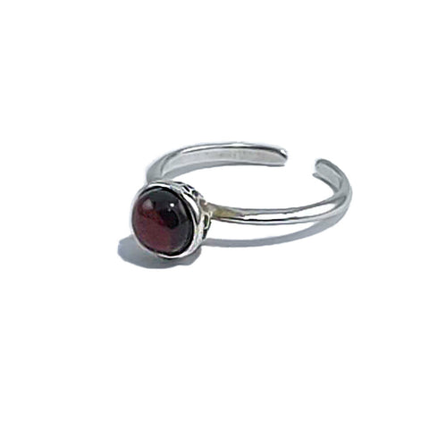 Cherry Amber Round Adjustable Ring Sterling Silver