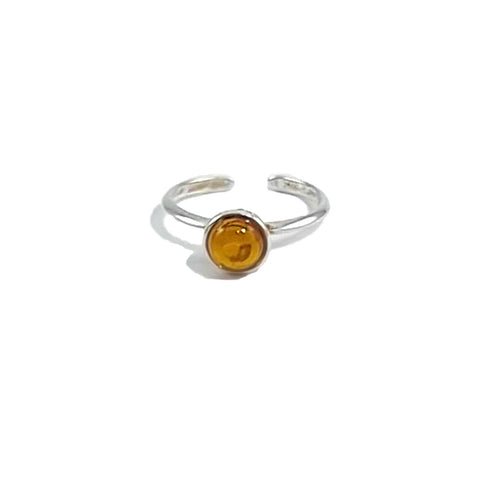 Cognac Amber Round Adjustable Ring Sterling Silver