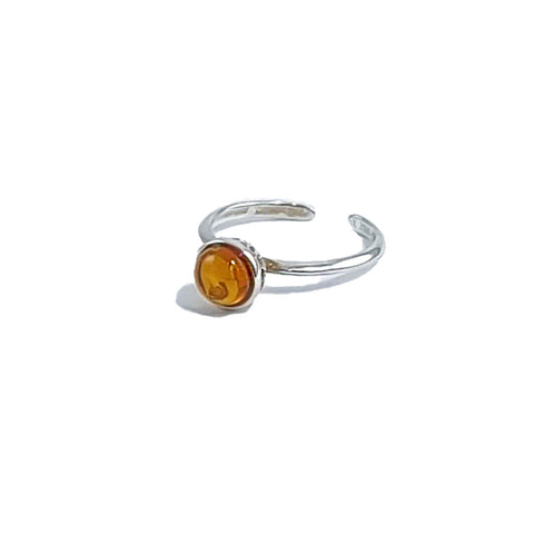 Cognac Amber Round Adjustable Ring Sterling Silver