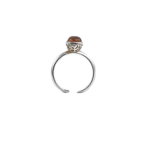 Cognac Amber Round Adjustable Ring Sterling Silver