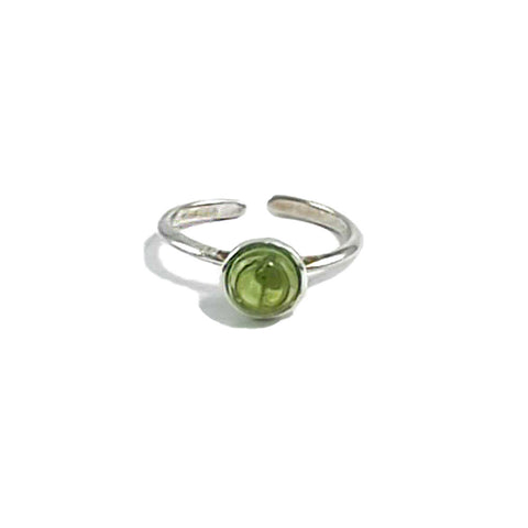 Green Amber Round Adjustable Ring Sterling Silver