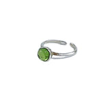 Green Amber Round Adjustable Ring Sterling Silver