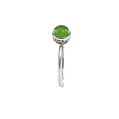 Green Amber Round Adjustable Ring Sterling Silver