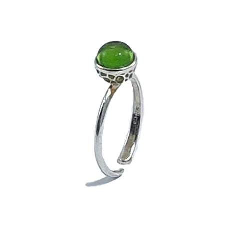 Green Amber Round Adjustable Ring Sterling Silver