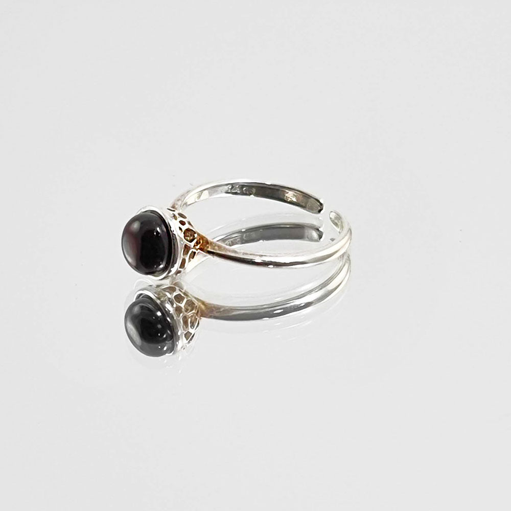 Cherry Amber Round Adjustable Ring Sterling Silver