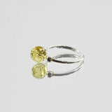 Lemon Amber Round Bead Adjustable Ring Sterling Silver