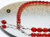 Red Amber Faceted Olive Beads Necklace Sterling Silver