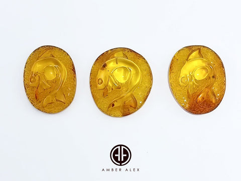 Cognac Amber Carved Fish Cabochon