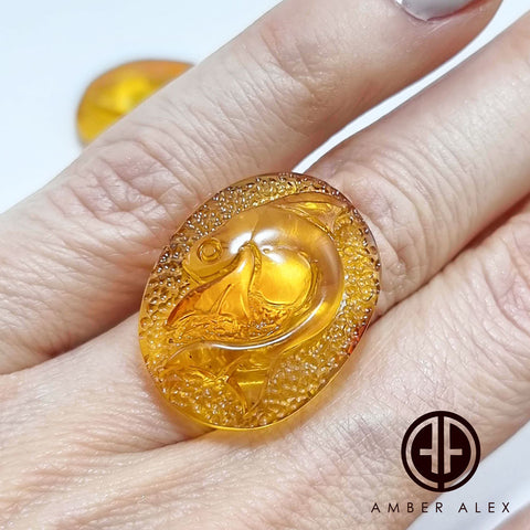 Cognac Amber Carved Fish Cabochon