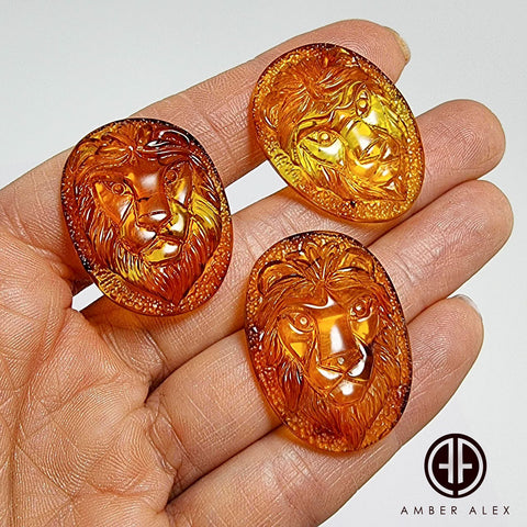 Cognac Amber Carved Lion Cabochon