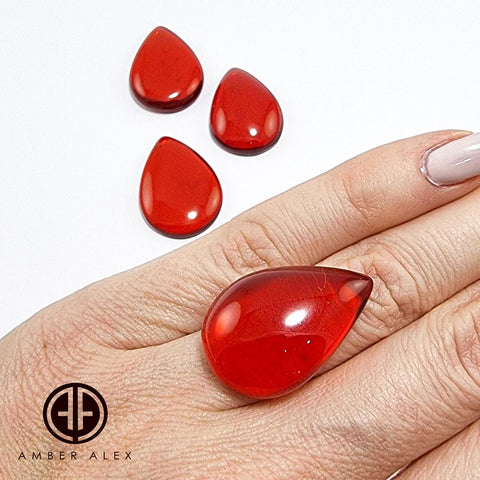 Red Amber Drop Free Shape Cabochons