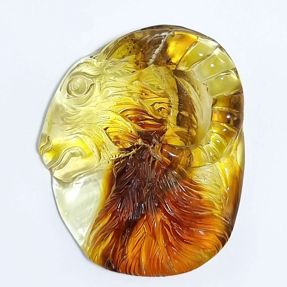 Fossil Amber Carved Aries Cabochon