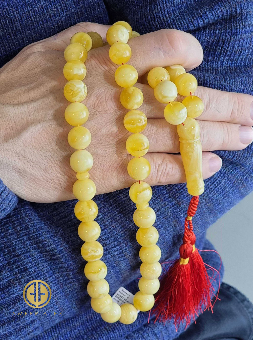 White With Yellow Amber Round Shape 14.5 mm Islamic Rosary Beads