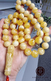 White With Yellow Amber Round Shape 14.5 mm Islamic Rosary Beads