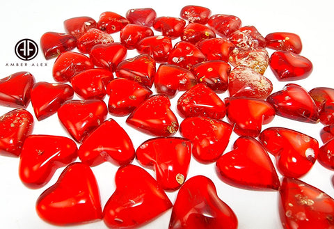 Red Amber Heart Shape Cabochon