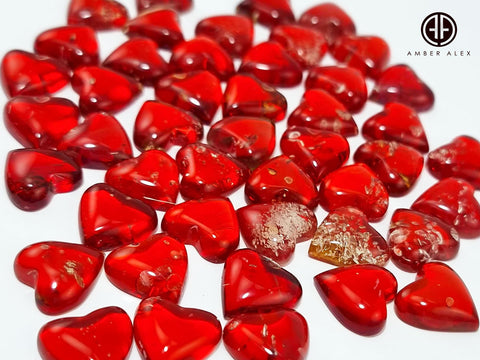 Red Amber Heart Shape Cabochon